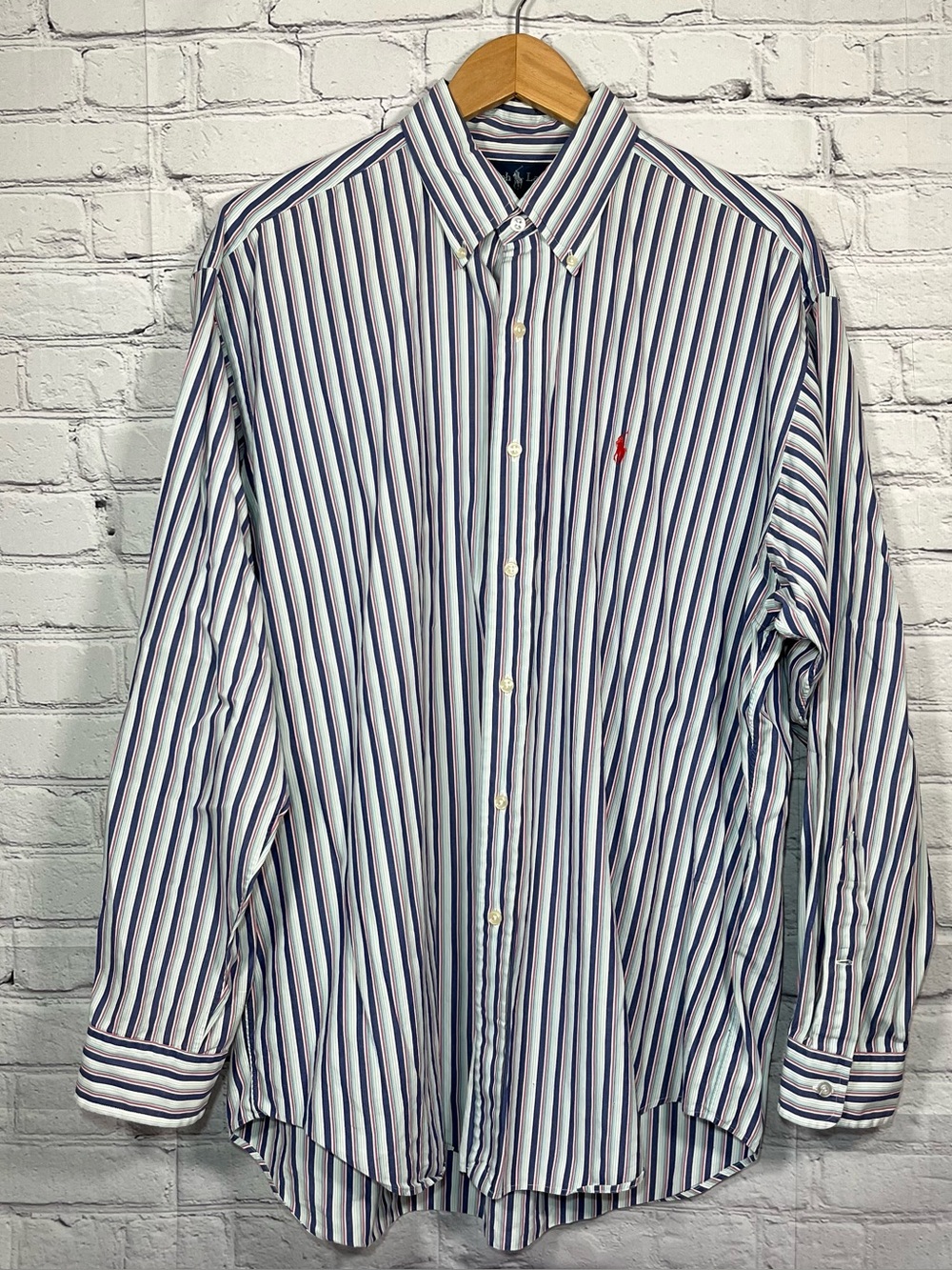 Ralph Lauren Blake Multi Color Vertical Striped Shirt Mens Size Large Vintage